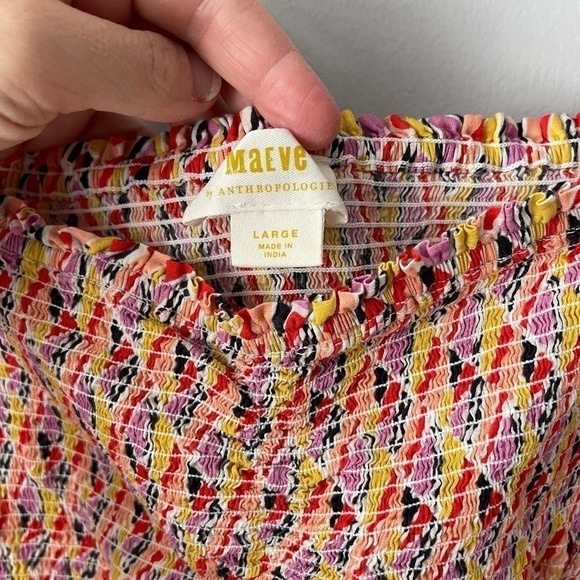 Anthropologie Maeve Women's Multicolor Smocked Cotton Top Size Large - Picture 3 of 4